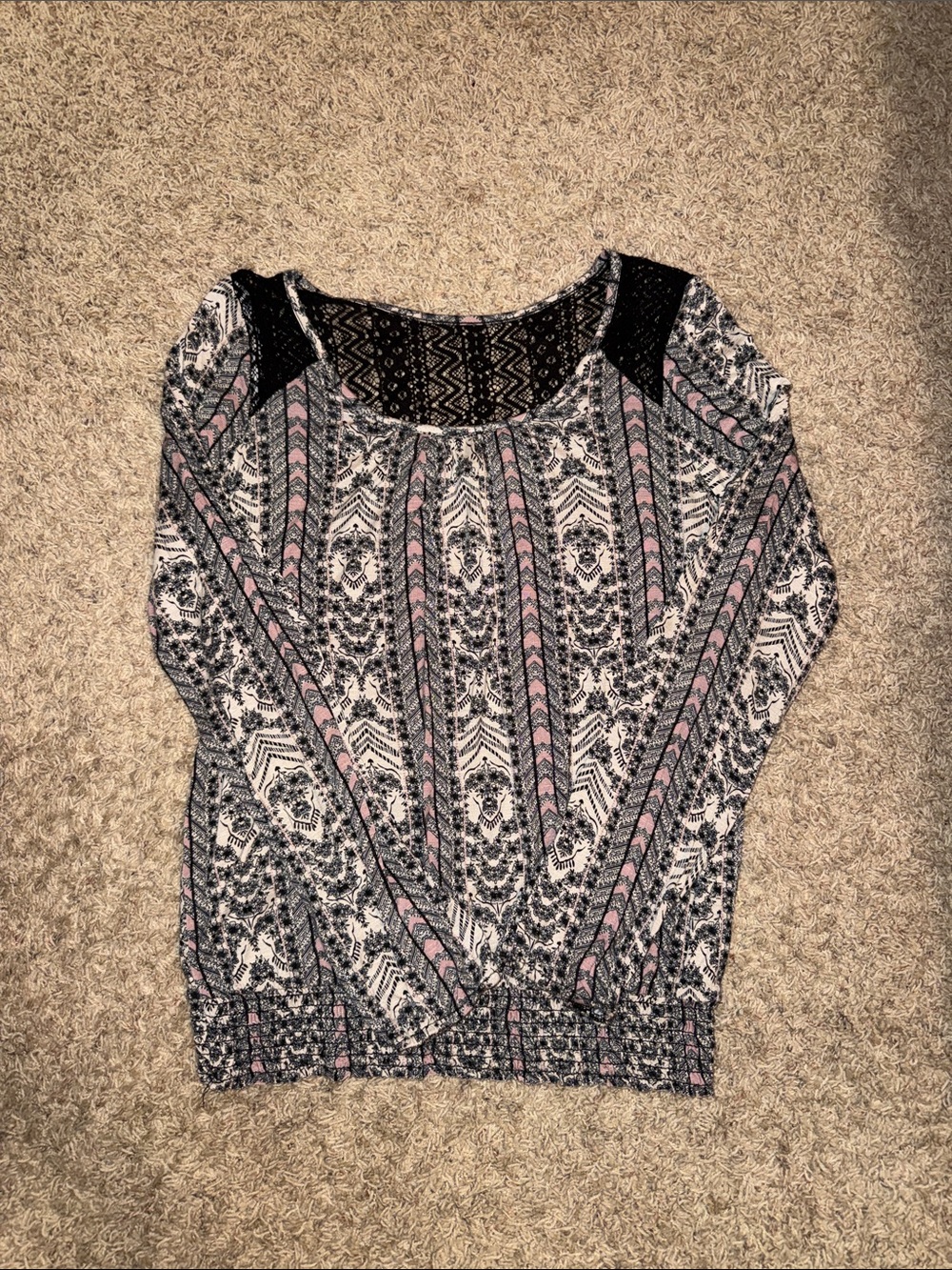 Maurices Pink & Black Patterned Scoop Neck Sweater